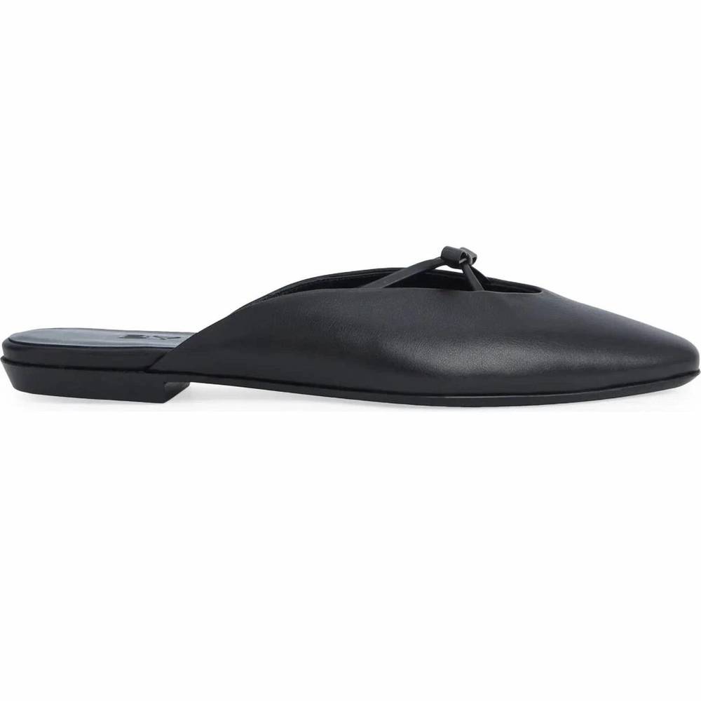 NEW BY FAR women's finn leather bow ballerina mules in black - Picture 2 of 4
